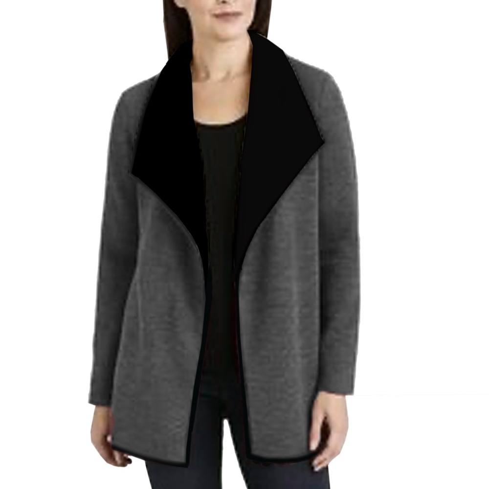 Nicole Miller Cardigan Jacket Coat Sherpa Lined Duster Large Lapel Cozy Warm NIP